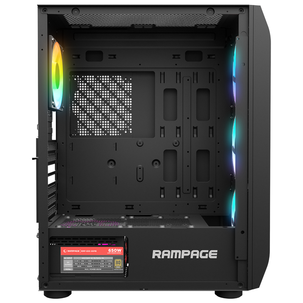 HOLLOW 650W 80+ 4*12cm ARGB Fan+Kontrolcü Temperli Camlı Mid-T Gaming Oyuncu Kasası - Rampage