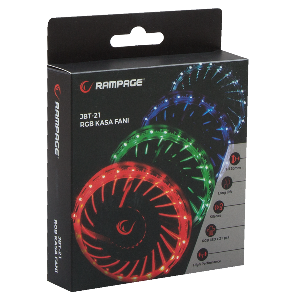 JBT-21 120*120*25mm 21adet RGB Ledli Kasa Fanı - Rampage