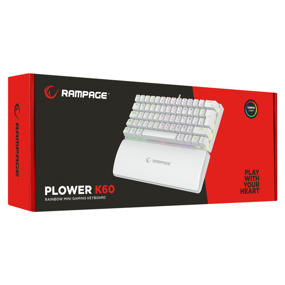 PLOWER K60 Beyaz Bilek Destekli Red Switch Gaming Oyuncu Klavye - Rampage