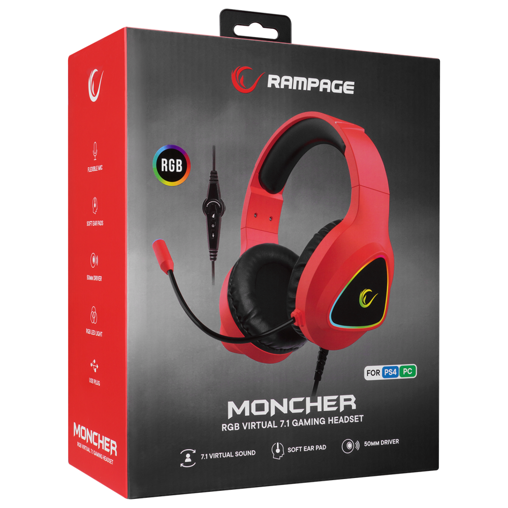 M7 MONCHER RGB 7.1 Oyuncu Kulaklığı - Kırmızı