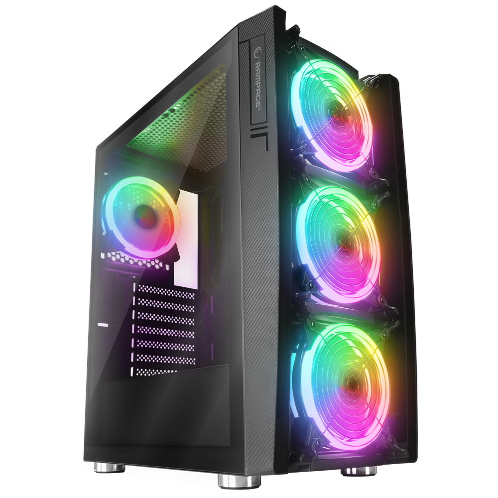 HACKER 650W 80+ BRONZE Siyah 4*RGB Auto Fan ATX Mid-T Gaming Oyuncu Kasası - Rampage