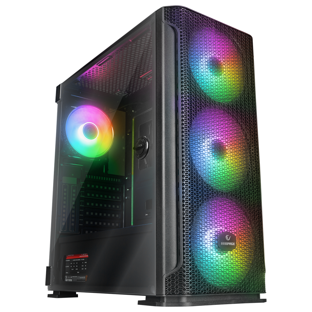 TRAPPER 750W 80+ BRONZE Manyetik Temperli Camlı 3*14cm+1*12cm ARGB E-ATX Mid-T Gaming Oyuncu Kasası - Rampage