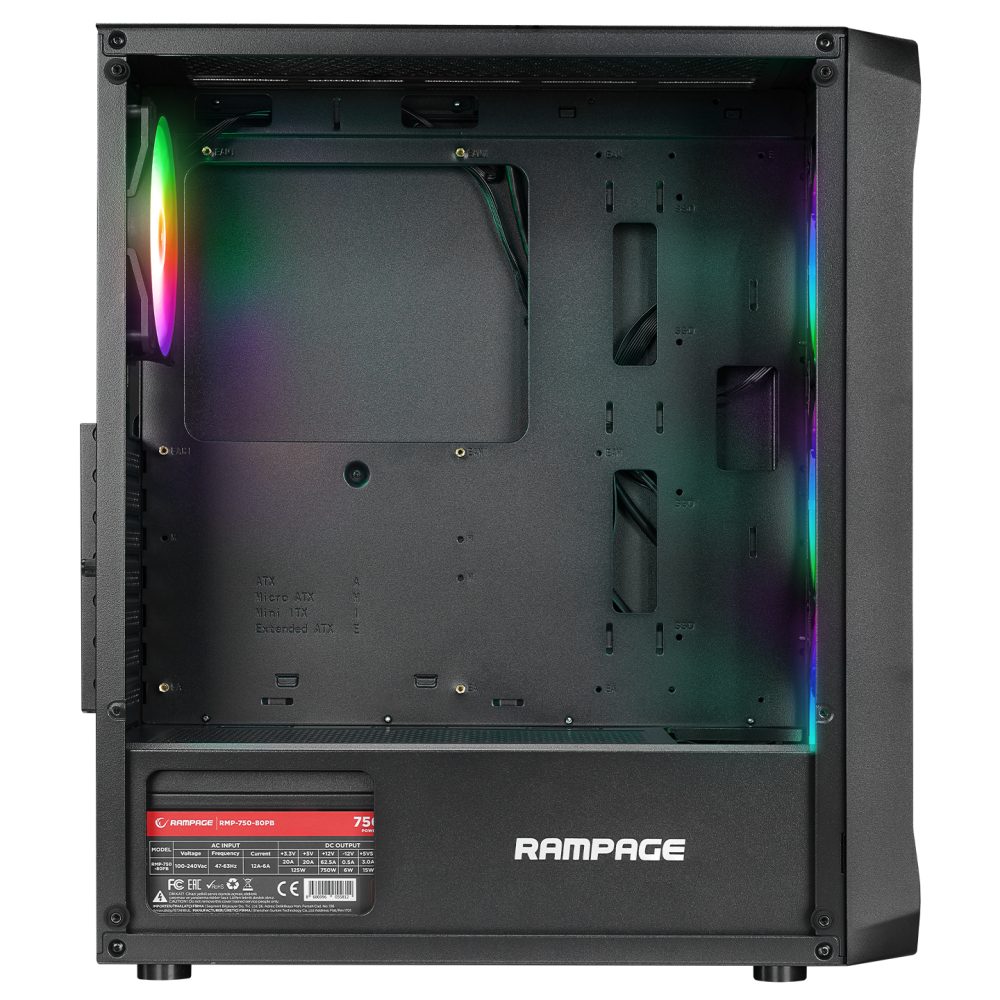 COMPACT 750W 80+ BRONZE Siyah 4*RGB Auto Fan E-ATX Mid-T Gaming Oyuncu Kasası - Rampage