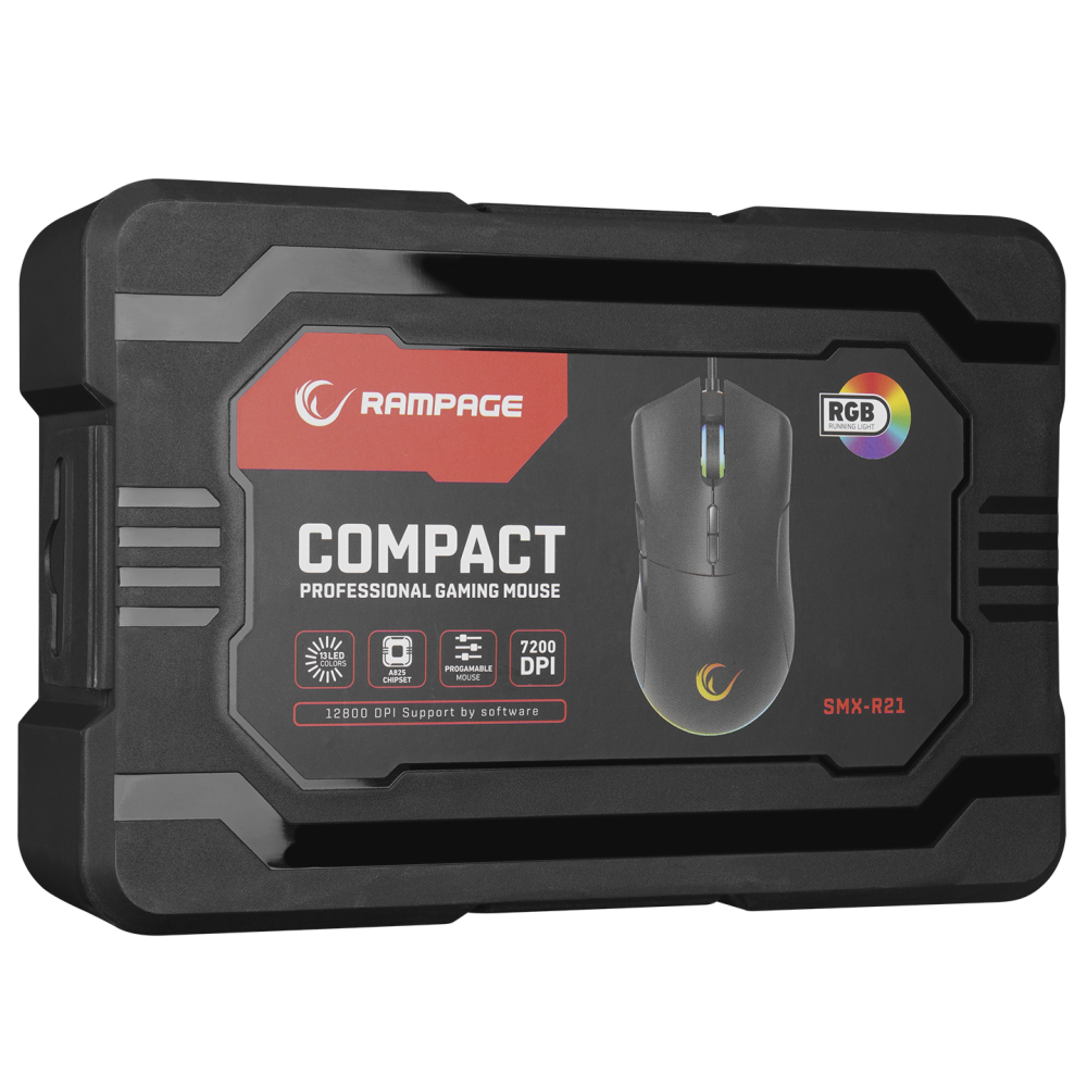 SMX-R21 COMPACT Usb Siyah RGB Işıklı+Macro 7200dpi / 1000hz Gaming Oyuncu Mouse - Rampage