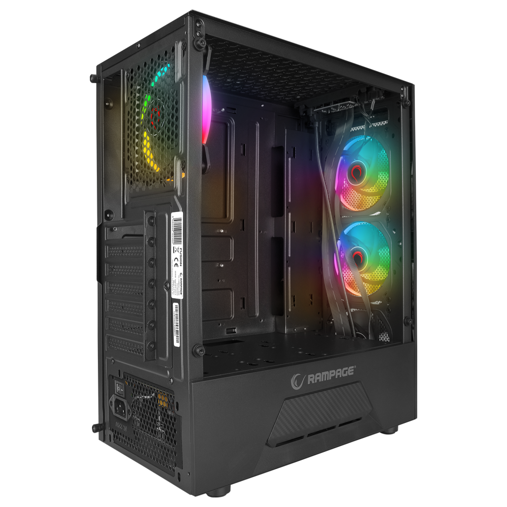FUSION 650W 80+ BRONZE 4*12cm Rainbow Temperli Camlı ATX Mid-T Gaming Oyuncu Kasası - Rampage