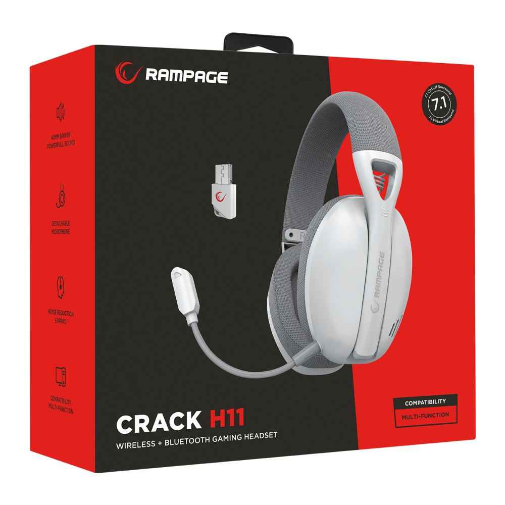CRACK H11 - Beyaz Kablosuz Type-C Oyuncu Kulaklığı - Rampage
