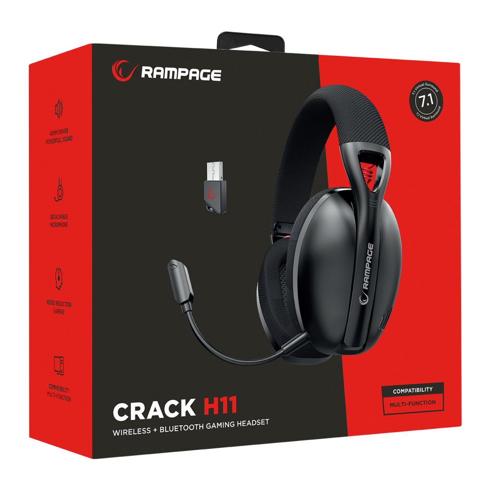CRACK H11 - Siyah Kablosuz Type-C Oyuncu Kulaklığı - Rampage