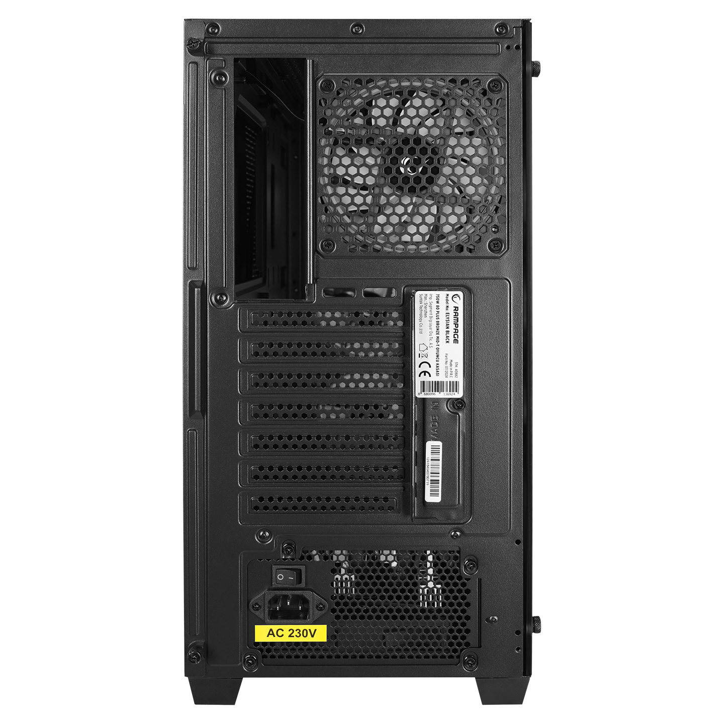 ELYSIAN MESH 750W 80 Plus Bronze Temperli Camlı Mid-T Siyah Oyuncu Kasası - Rampage