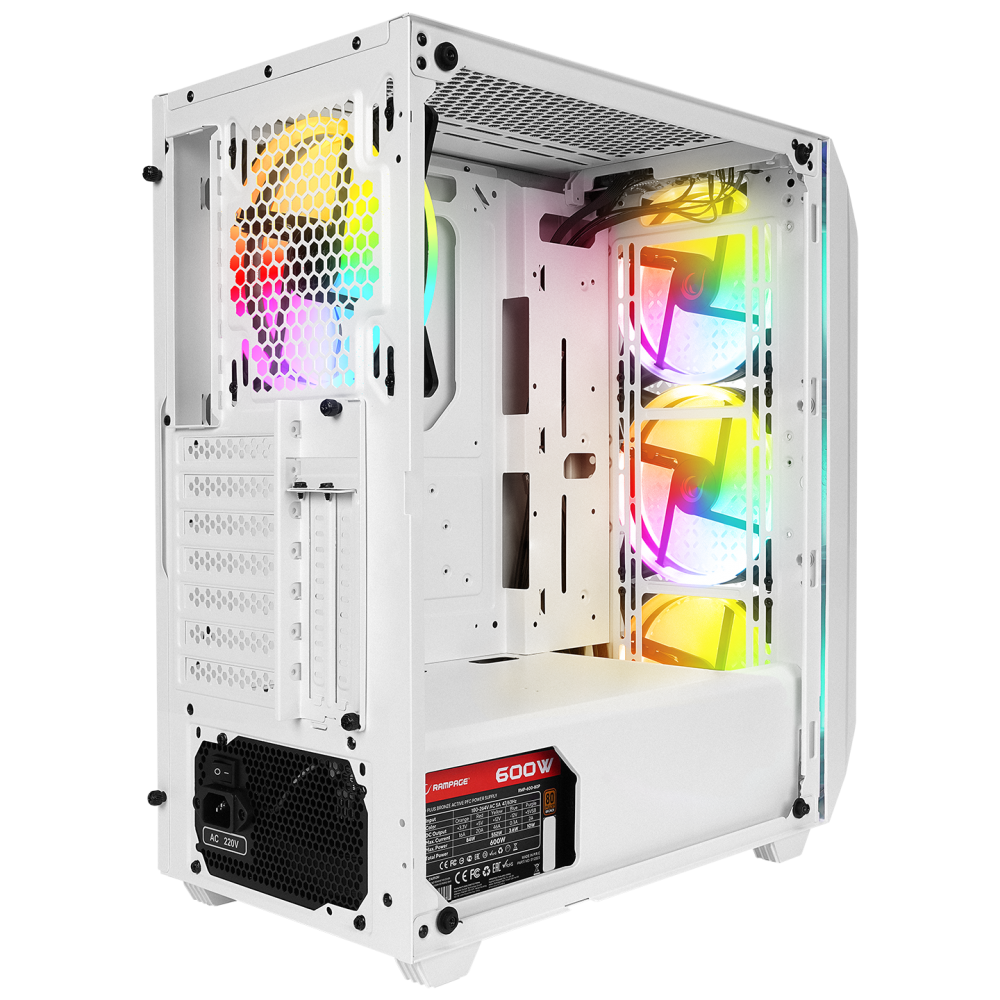 ZUKO 600W 80+ BRONZE Beyaz Metal Panel Temper Camlı Oyuncu Kasası - Rampage