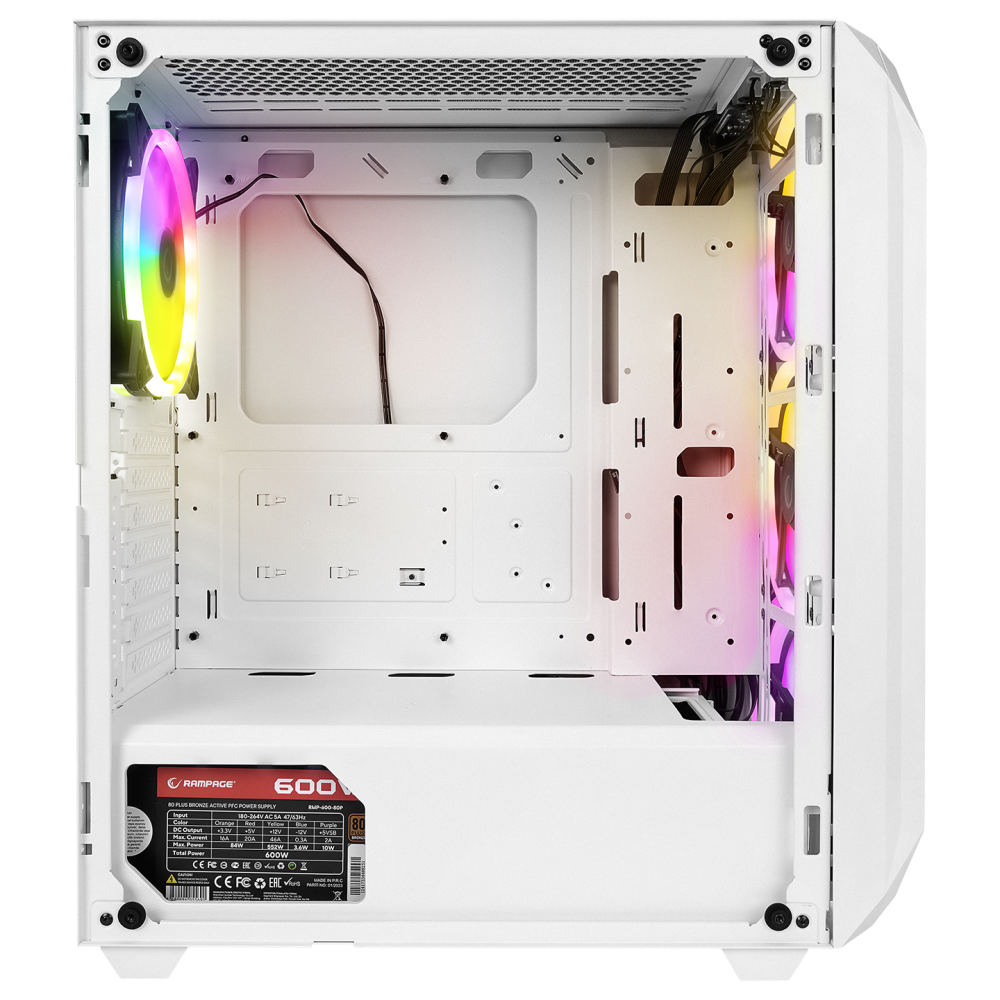 ZUKO 600W 80+ BRONZE Beyaz Metal Panel Temper Camlı Oyuncu Kasası - Rampage