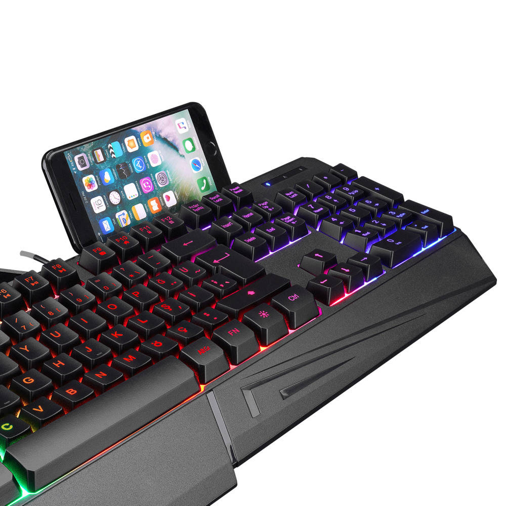 KB-R22 LETHO Multimedia Rainbow Backlight Telefon Standlı Membrane Gaming Oyuncu Klavye