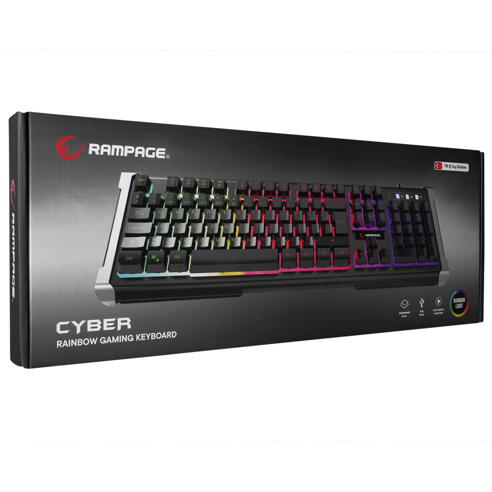 KB-R21 CYBER Siyah USB Rainbow Backlight Membrane Gaming Oyuncu Klavye - Rampage