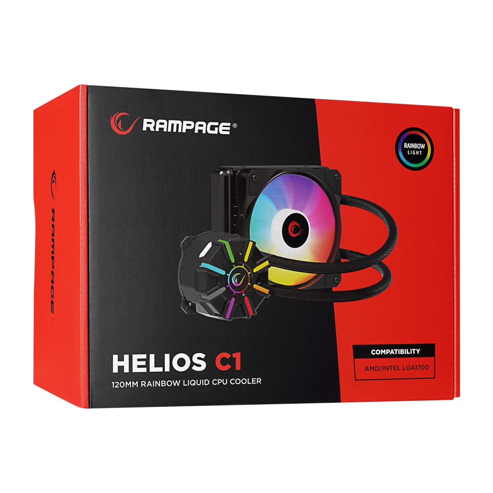 HELIOS C1 Siyah 68CFM 1800RPM Rainbow AMD AM5/INTEL LGA1700 120mm Sıvı Soğutmalı CPU Fan - Rampage