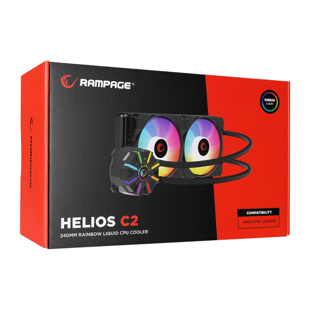HELIOS C2 Siyah 68CFM 1800RPM Rainbow AMD AM5/INTEL LGA1700 240mm Sıvı Soğutmalı CPU Fan - Rampage
