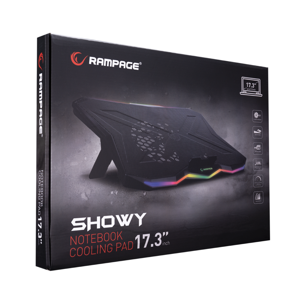 AD-RC8 SHOWY Siyah 180mm Fan 15-17 RGB Işıklı Notebook Soğutucu Stand - Rampage