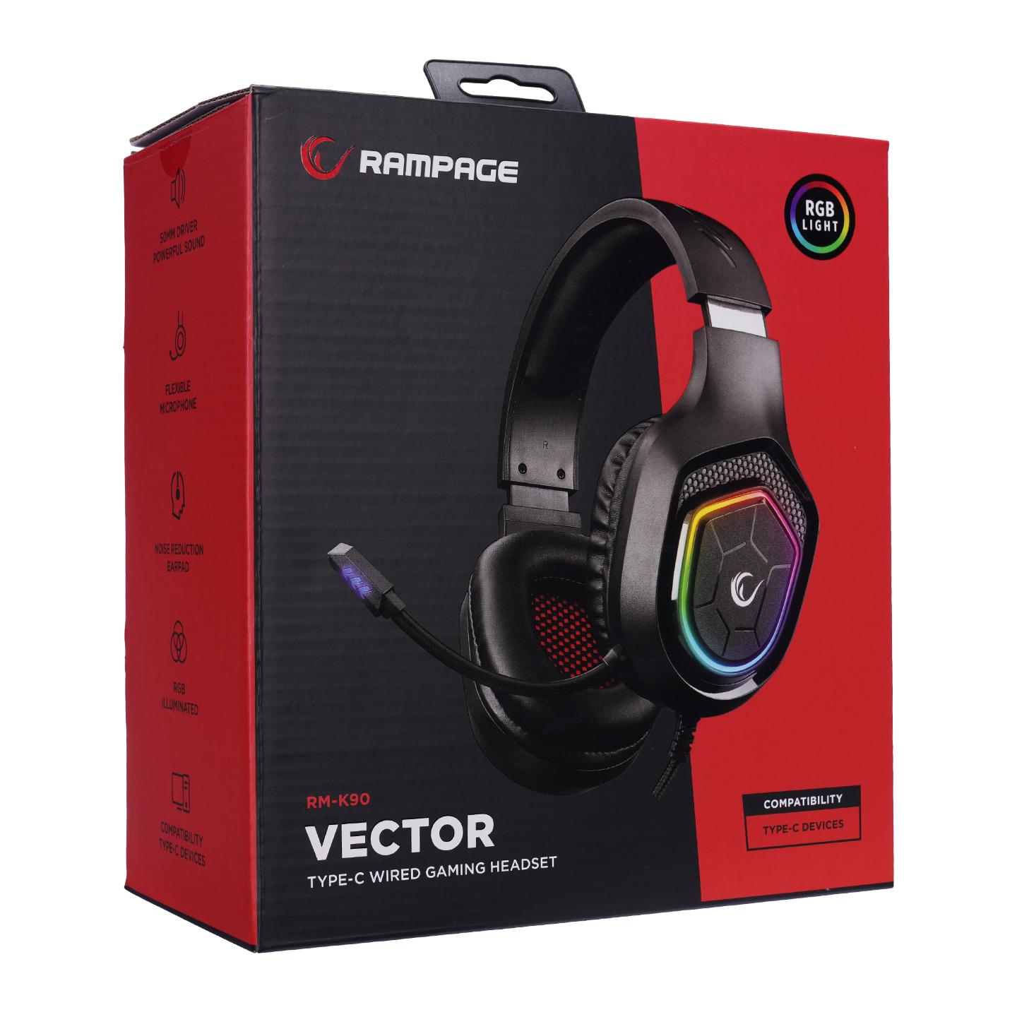 RM-K90 VECTOR Siyah RGB Led Type-C Gaming Mikrofonlu Oyuncu Kulaklığı