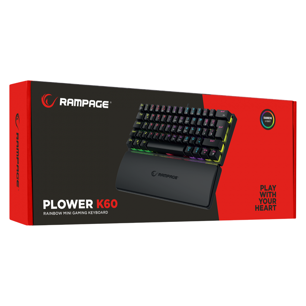 PLOWER K60 Siyah Bilek Destekli Red Switch Gaming Oyuncu Klavye - Rampage