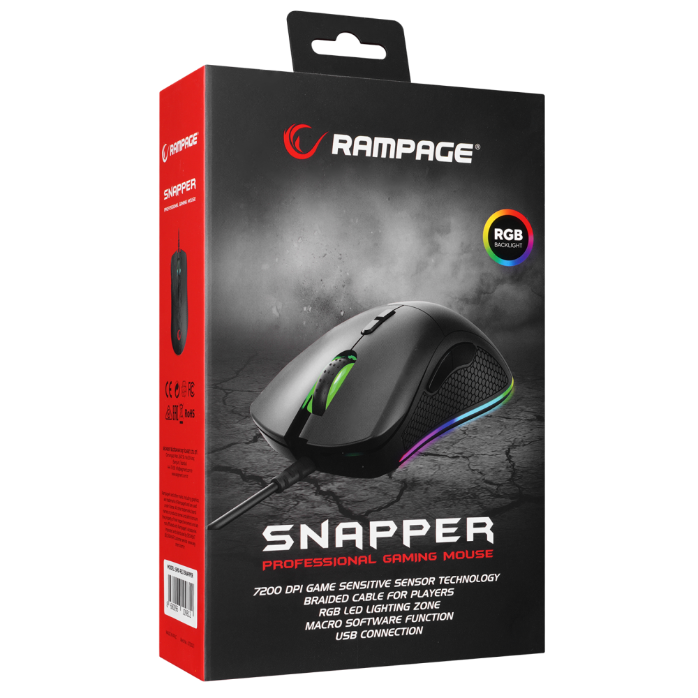 SMX-R53 SNAPPER Usb Siyah 7200 dpi RGB Aydınlatmalı Gaming Oyuncu Mouse - Rampage