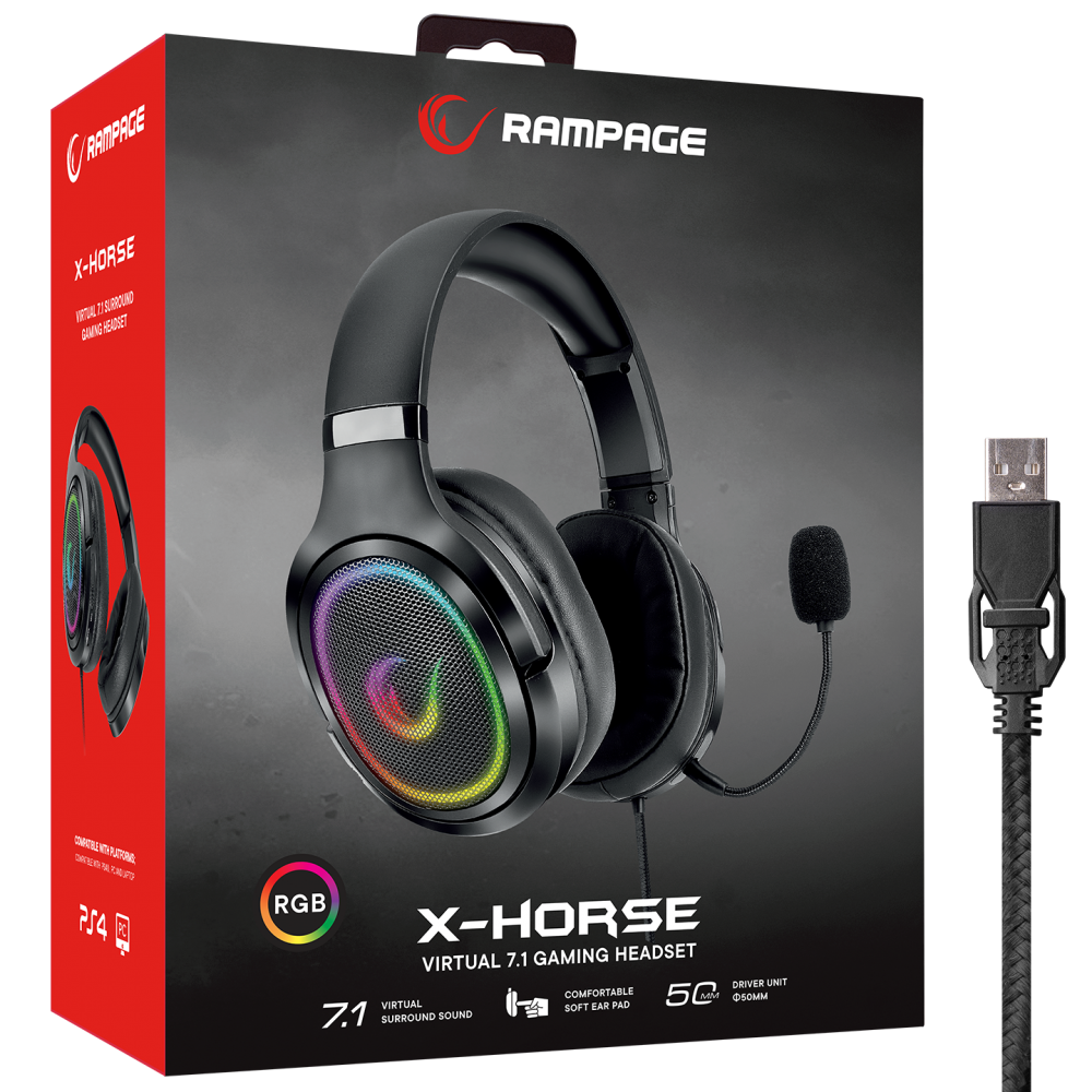 RX6 X-HORSE RGB 7.1 Oyuncu Kulaklığı - Rampage