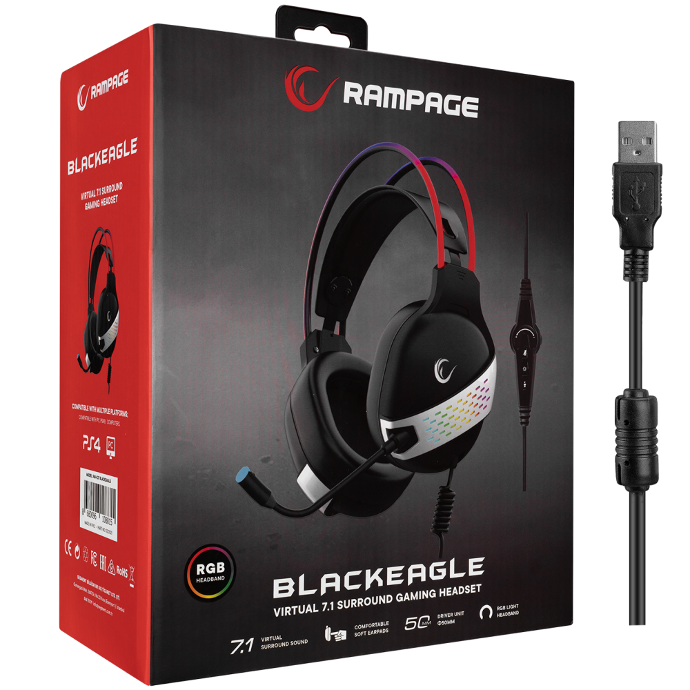 RM-K37 BLACK EAGLE RGB 7.1 Oyuncu Kulaklığı - Rampage