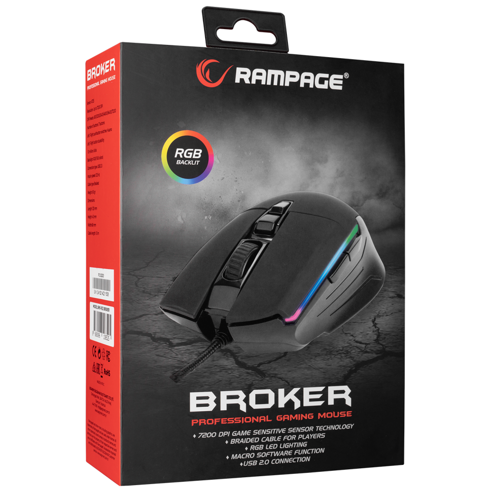 SMX-52 BROKER Usb Siyah RGB Işıklı 7200 dpi Gaming Oyuncu Mouse - Rampage