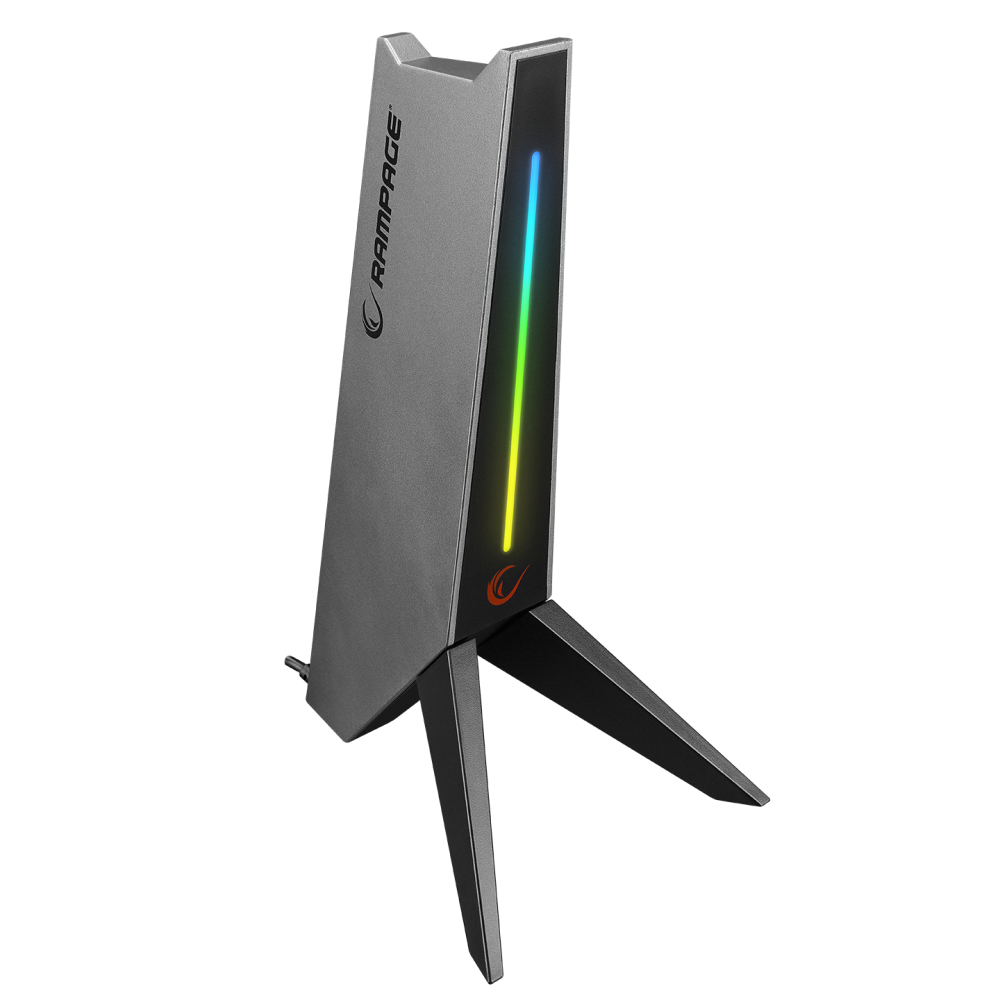 RM-H20 Gri RGB Işıklı 2*Usb Port Gaming Kulaklık Stand - Rampage