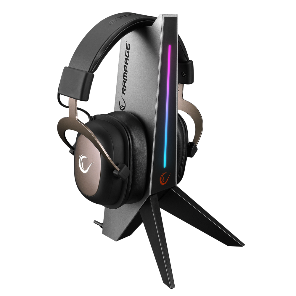 RM-H20 Gri RGB Işıklı 2*Usb Port Gaming Kulaklık Stand - Rampage