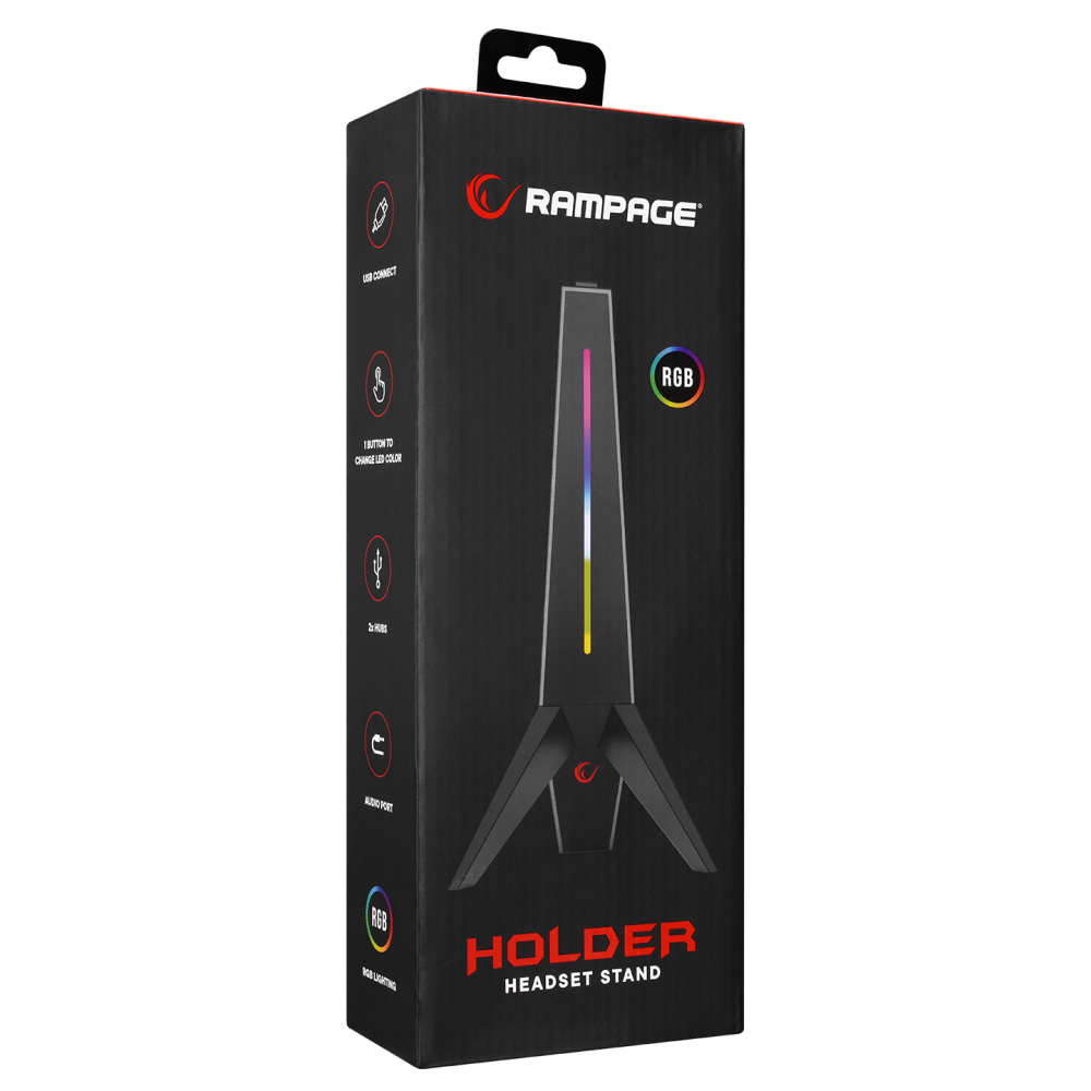 RM-H20 Gri RGB Işıklı 2*Usb Port Gaming Kulaklık Stand - Rampage