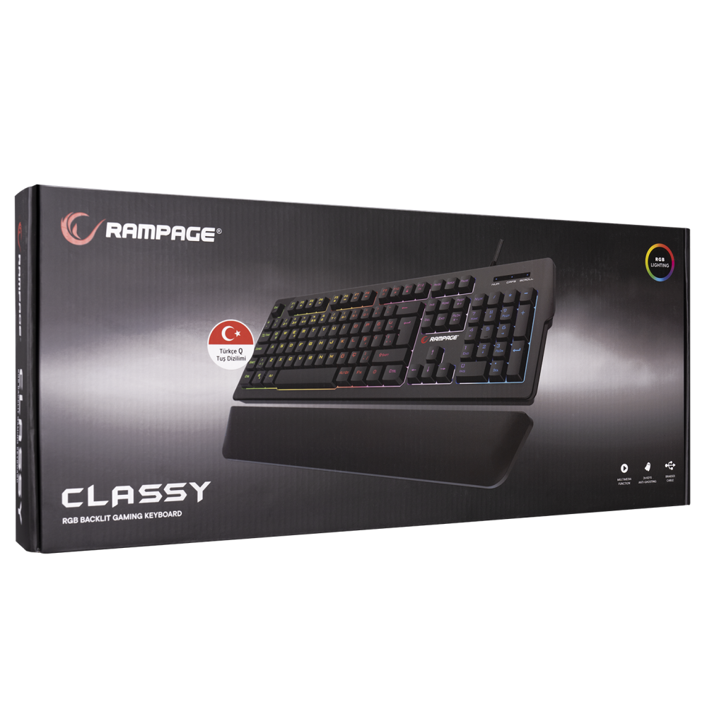 KB-R62 CLASSY RGB Aydınlatmalı Makrolu Bileklik Destekli Gaming Oyuncu Klavyesi - Rampage
