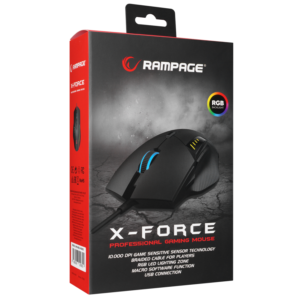 SMX-R83 X-FORCE Usb Siyah 10000 dpi RGB Aydınlatmalı Gaming Oyuncu Mouse - Rampage
