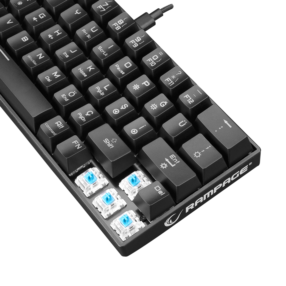 KB-RX63 ATOM Siyah Type-C Blue Switch Q 63 Tuşlu US Layout Mini Gaming Oyuncu Klavyesi - Rampage