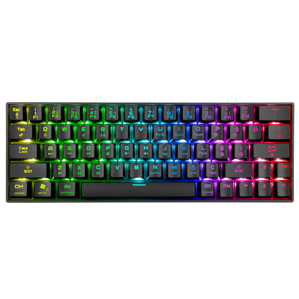 KB-RX63 B-ATOM Siyah Bluetooth Blue Switch Q 63 Tuşlu US Layout Mini Gaming Oyuncu Klavyesi