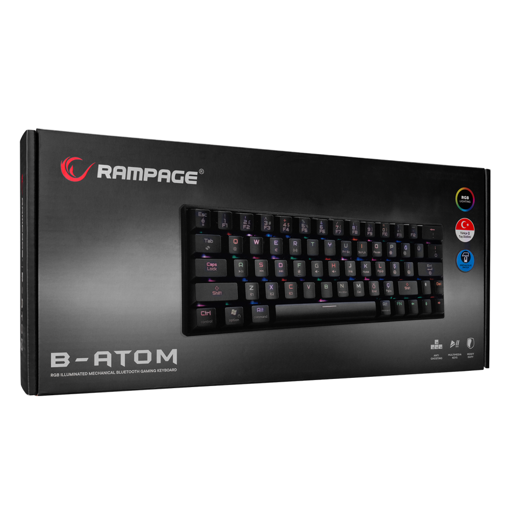 KB-RX63 B-ATOM Siyah Bluetooth Blue Switch Q 63 Tuşlu US Layout Mini Gaming Oyuncu Klavyesi