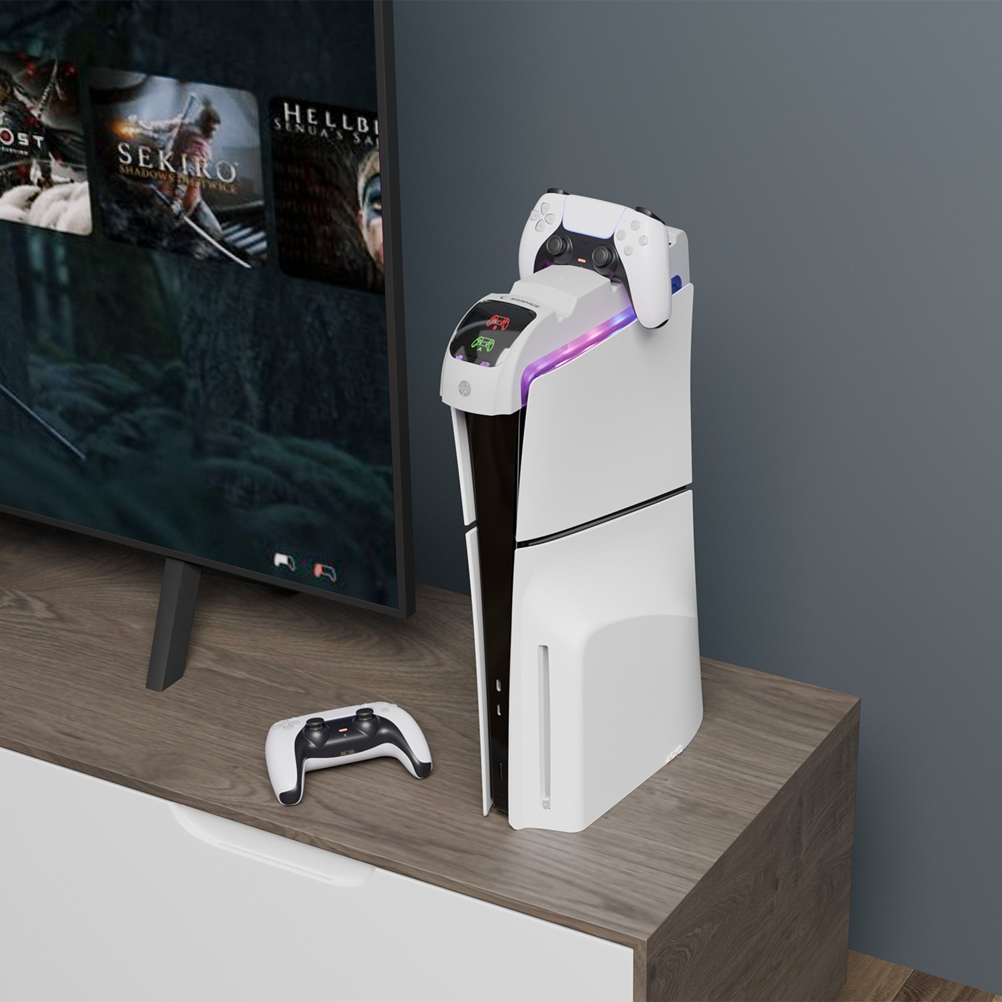 RP-PS5 S - RGB Kulaklık Standlı PlayStation 5 Slim Uyumlu Hızlı Şarj İstasyonu