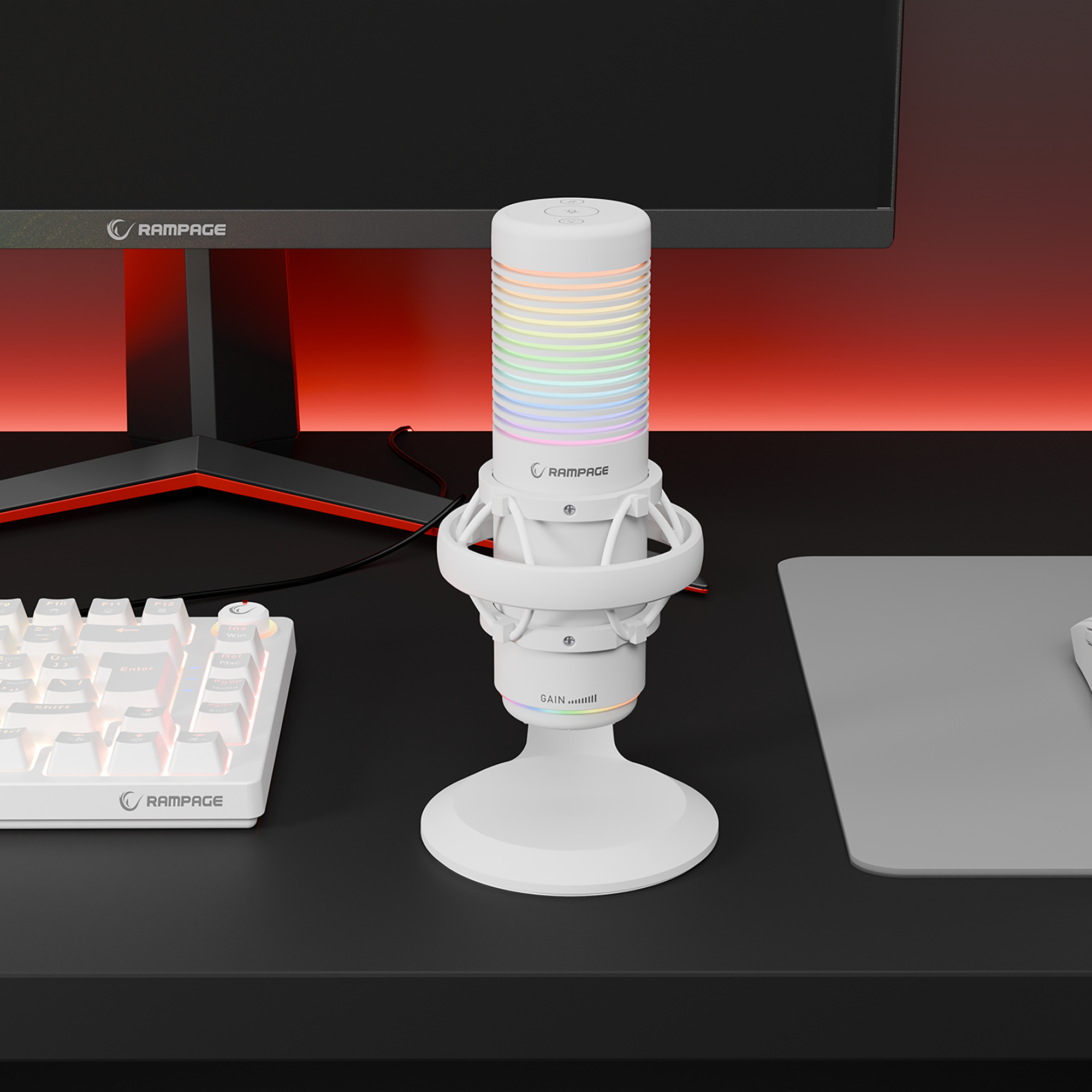 BEMOL Beyaz RGB Shock Mount Masaüstü Mikrofon - Rampage