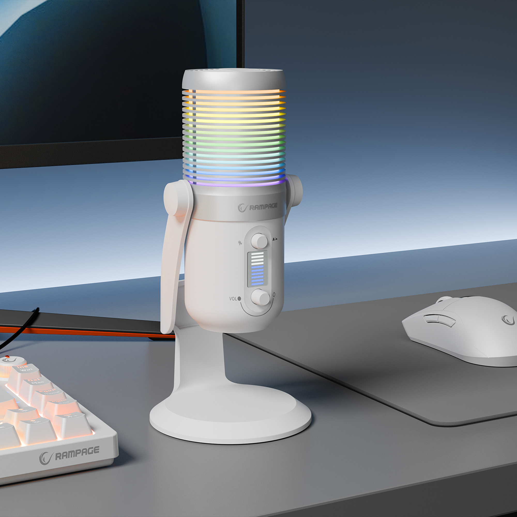 Diyez RGB Ses Göstergeli Masaüstü Mikrofon-Beyaz