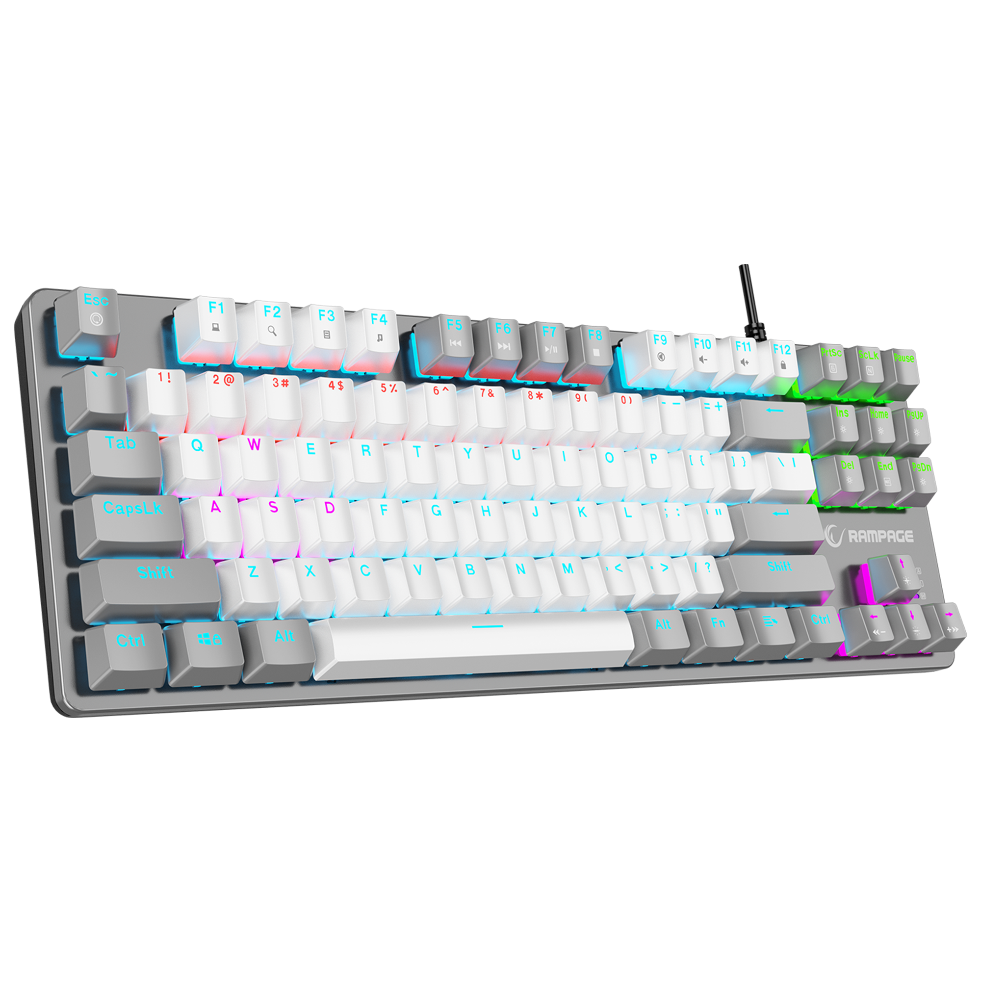 Snug K14 Rainbow TKL Blue Switch US Layout English Mekanik Oyuncu Klavyesi- Beyaz/Gri