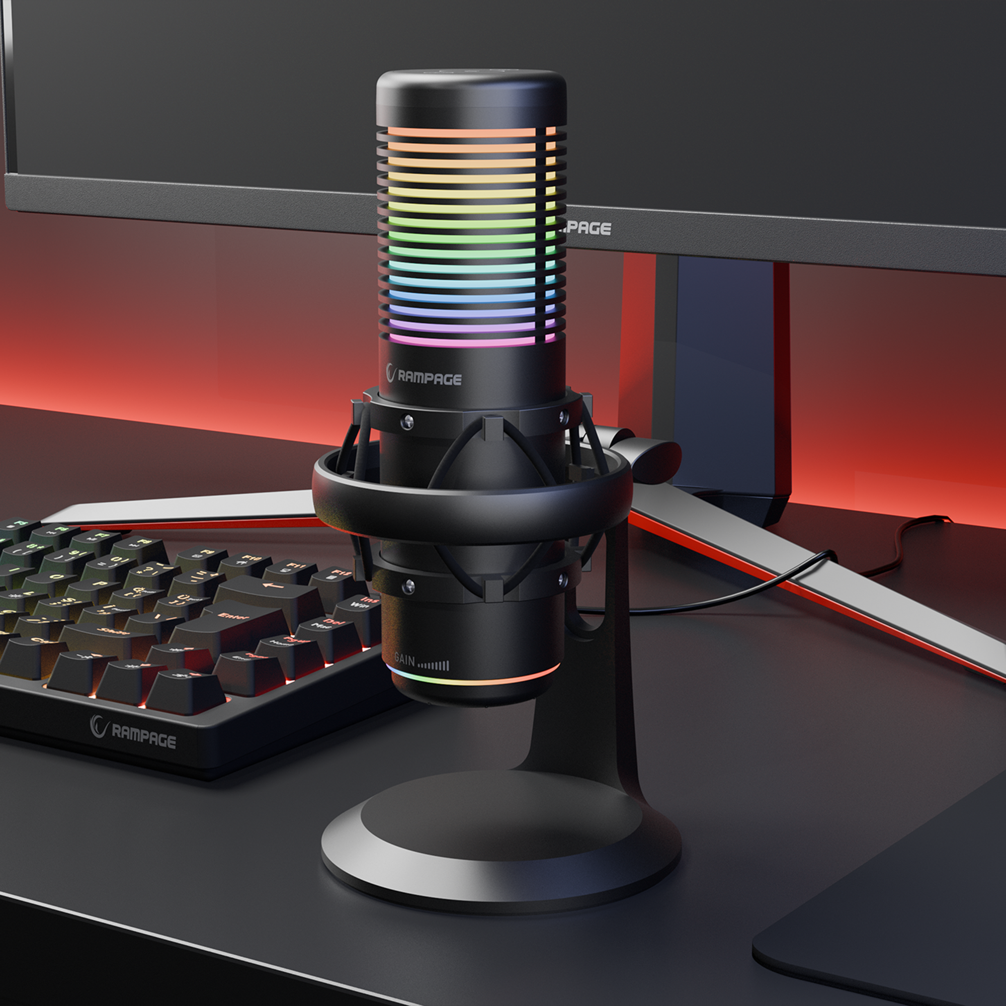 BEMOL Siyah RGB Shock Mount Masaüstü Mikrofon - Rampage