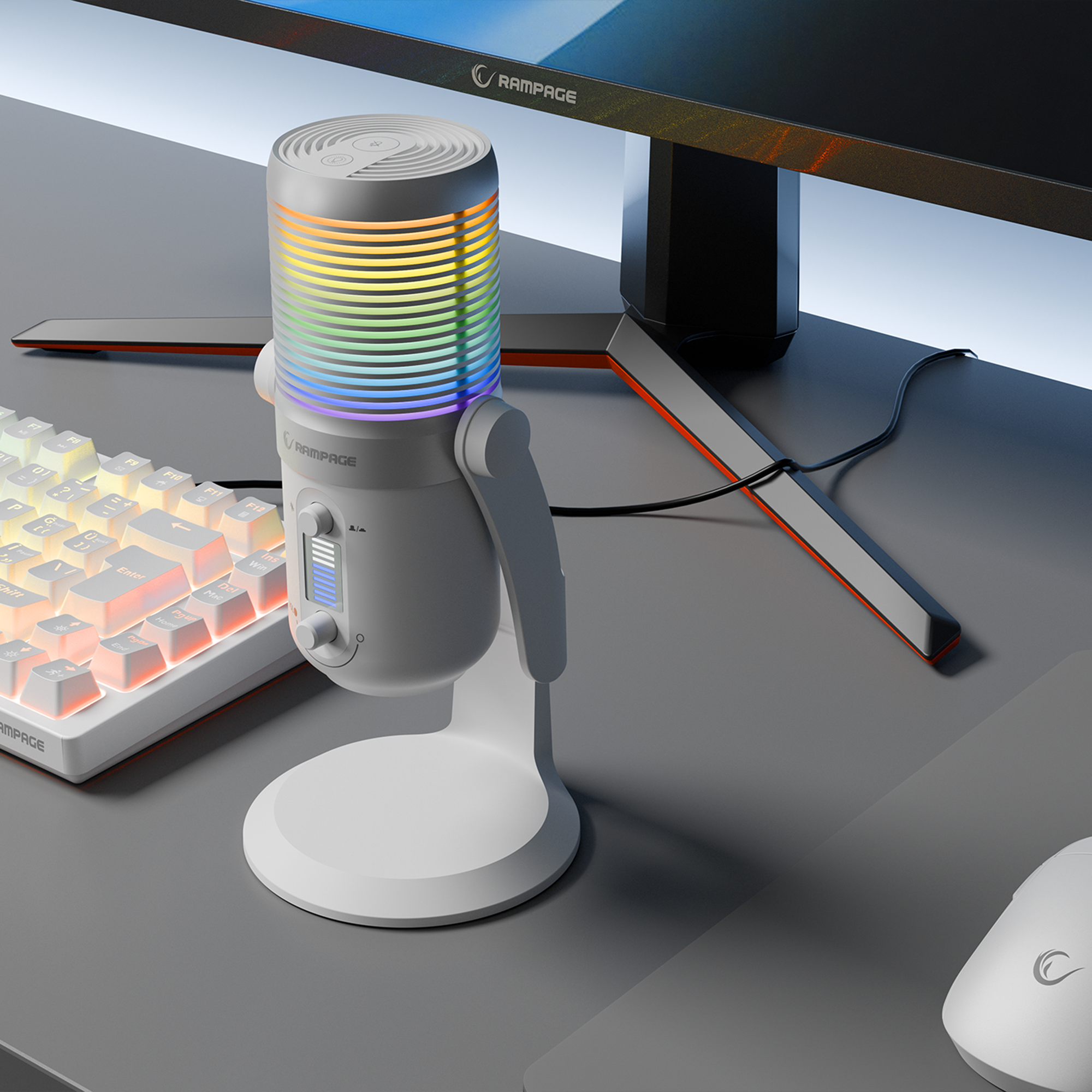 Diyez RGB Ses Göstergeli Masaüstü Mikrofon-Beyaz