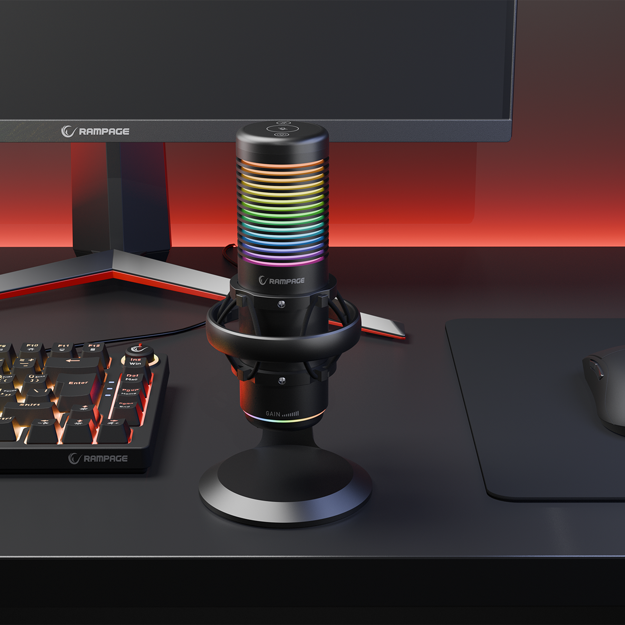 BEMOL Siyah RGB Shock Mount Masaüstü Mikrofon - Rampage