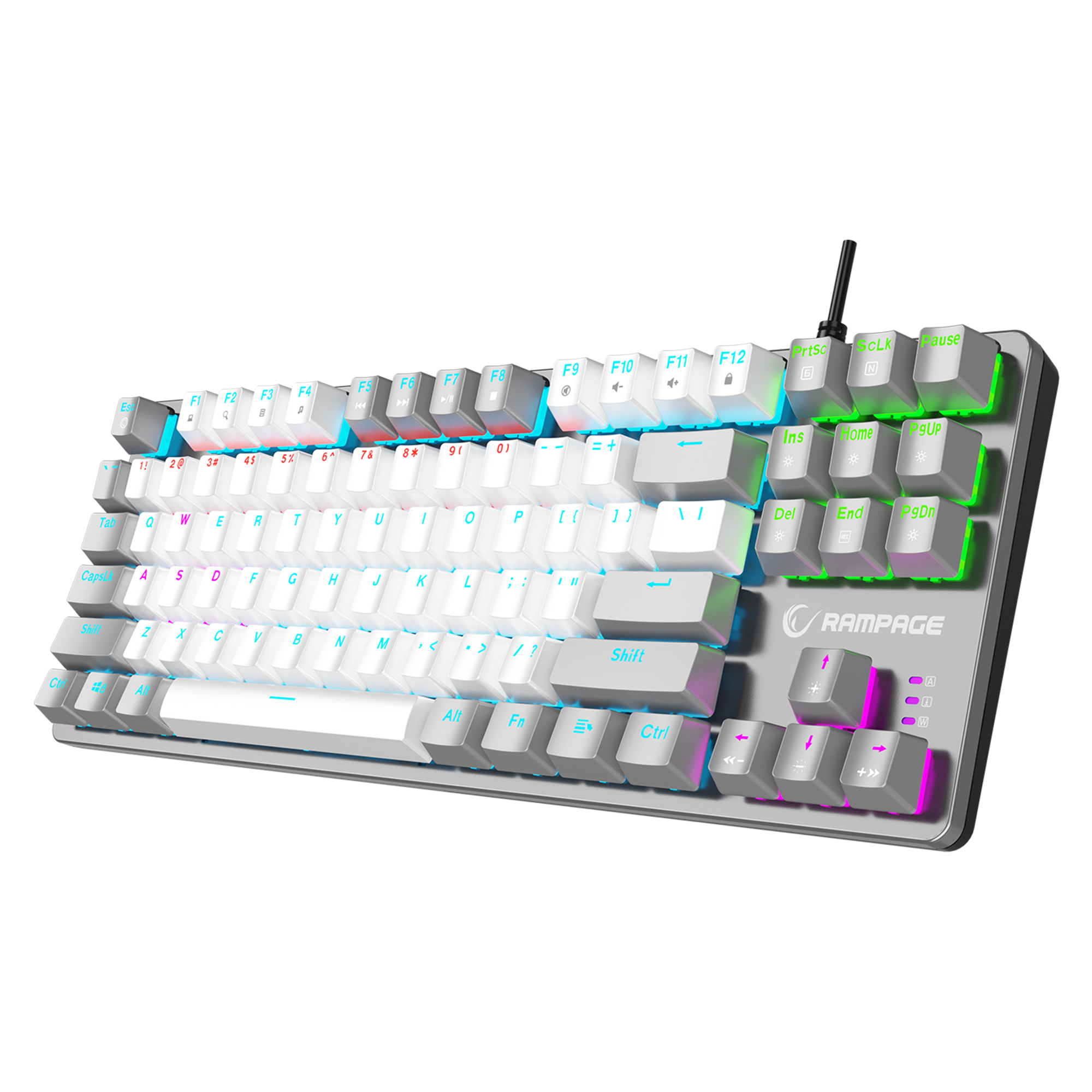Snug K14 Rainbow TKL Blue Switch US Layout English Mekanik Oyuncu Klavyesi- Beyaz/Gri