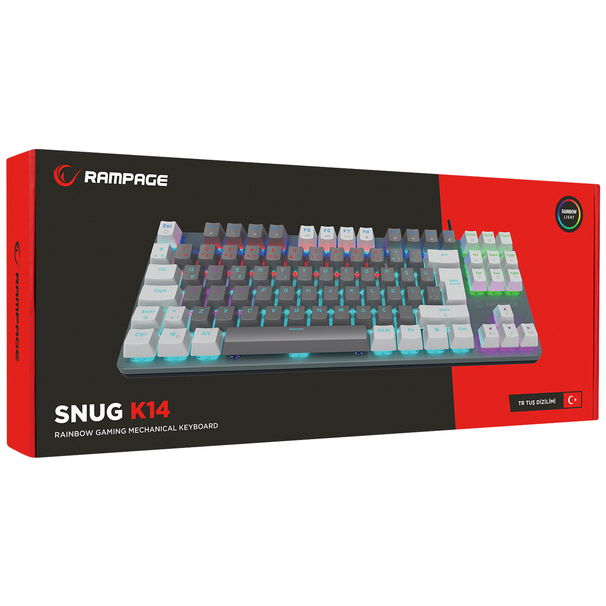Snug K14 Blue Switch Rainbow TKL Mechanical Gaming Keyboard-White/Gray