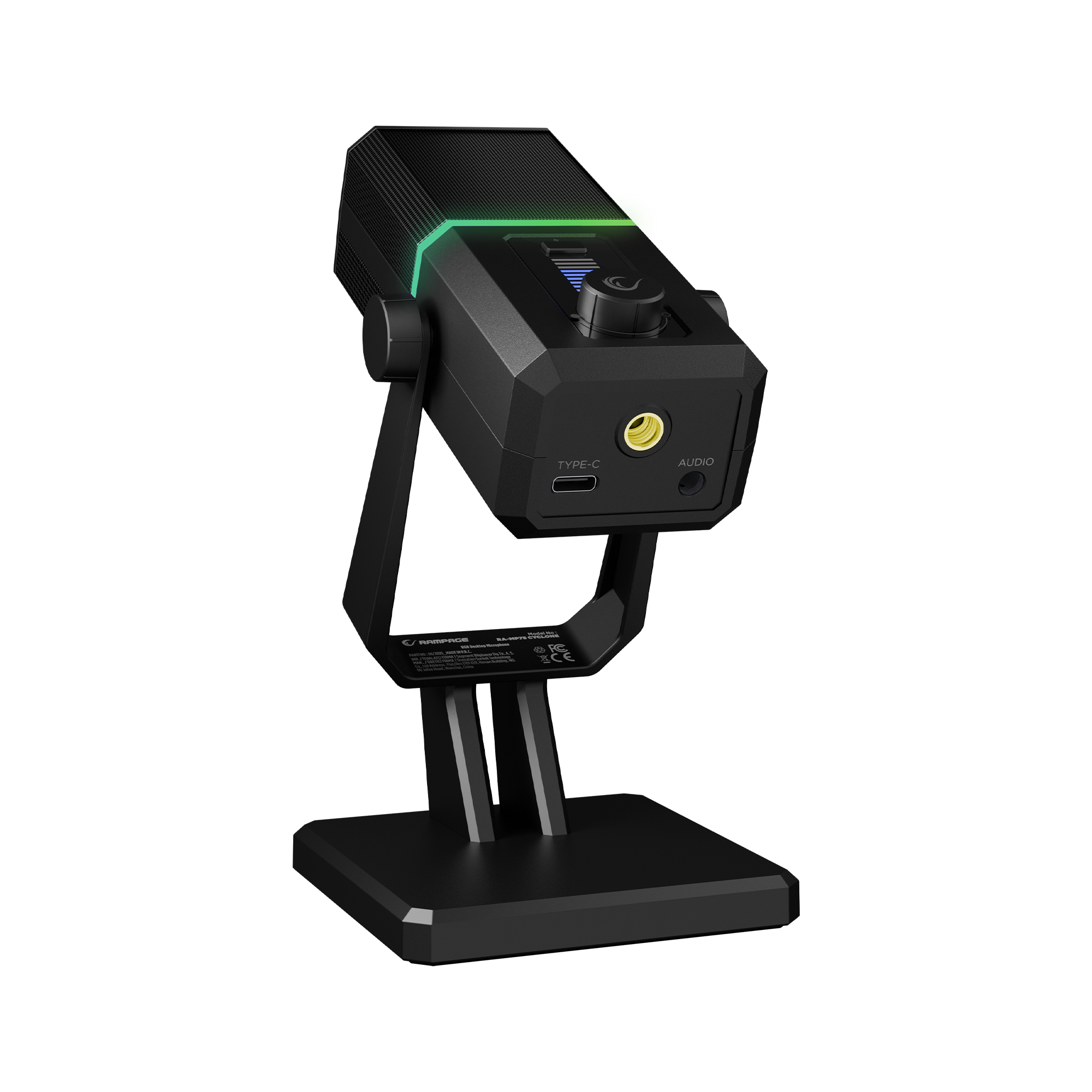 Ra-Mp75 Cyclone RGB Desktop Microphone with Volume Indicator - Black