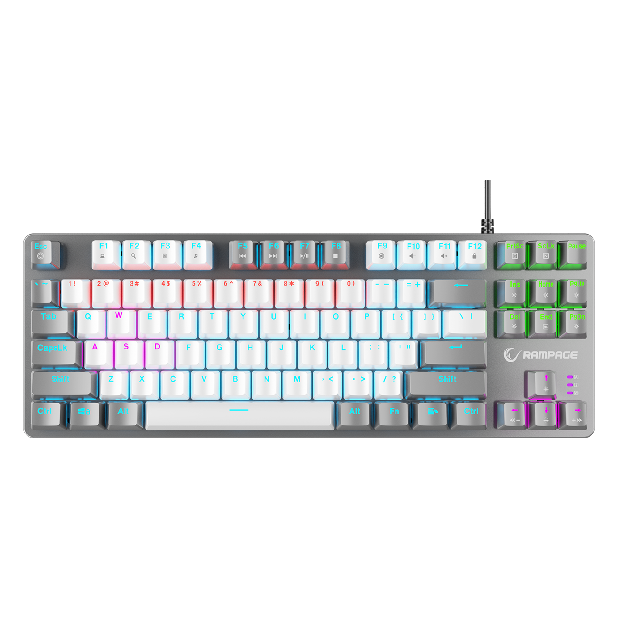 Snug K14 Rainbow TKL Blue Switch US Layout English Mekanik Oyuncu Klavyesi- Beyaz/Gri