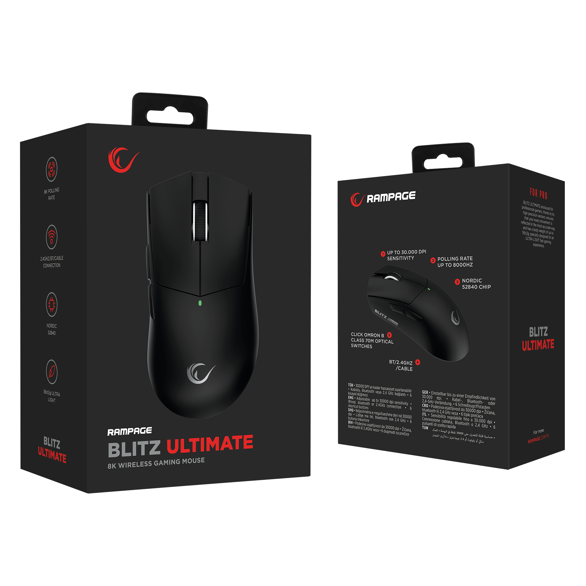 Blitz Ultimate 8K BT+Wired+2.4G Siyah Kablosuz Gaming Oyuncu Mouse - Rampage