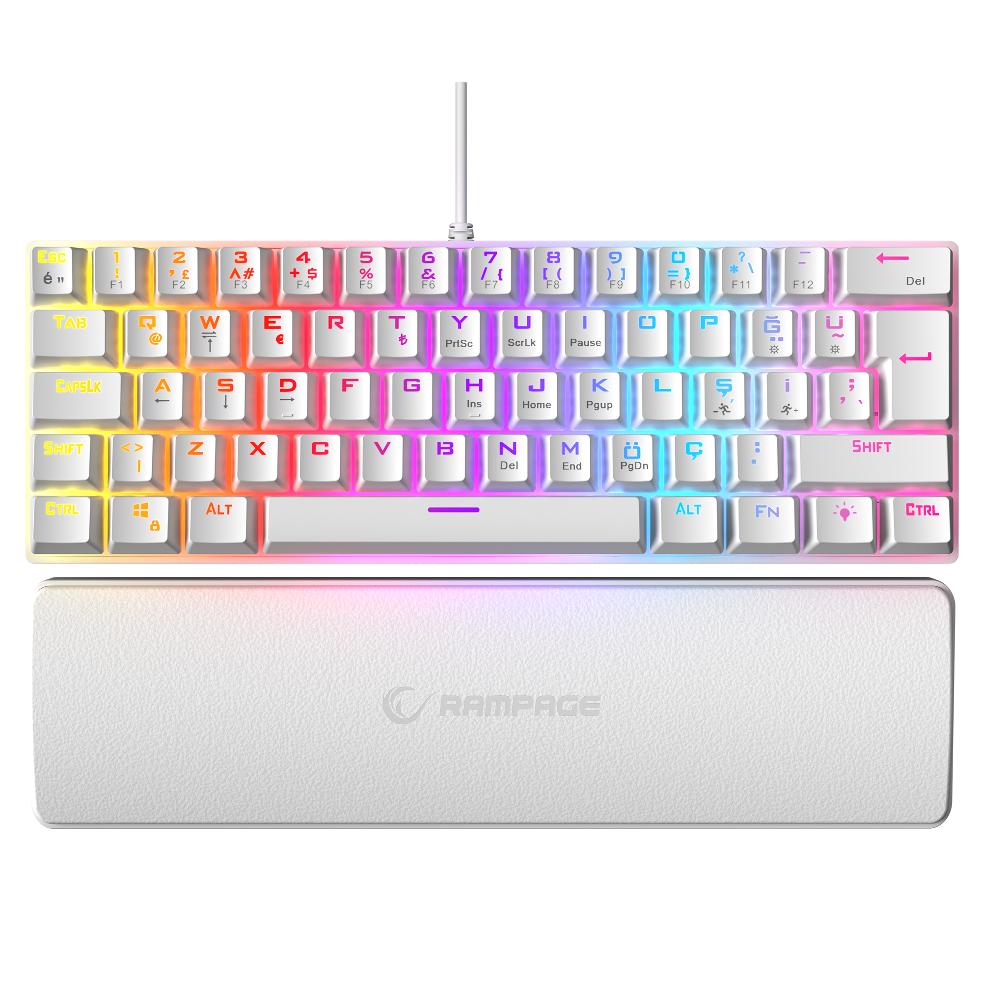 Ally K11 Rainbow Q Red Switch Mechanical Gaming Keyboard with Wrist Rest - White
