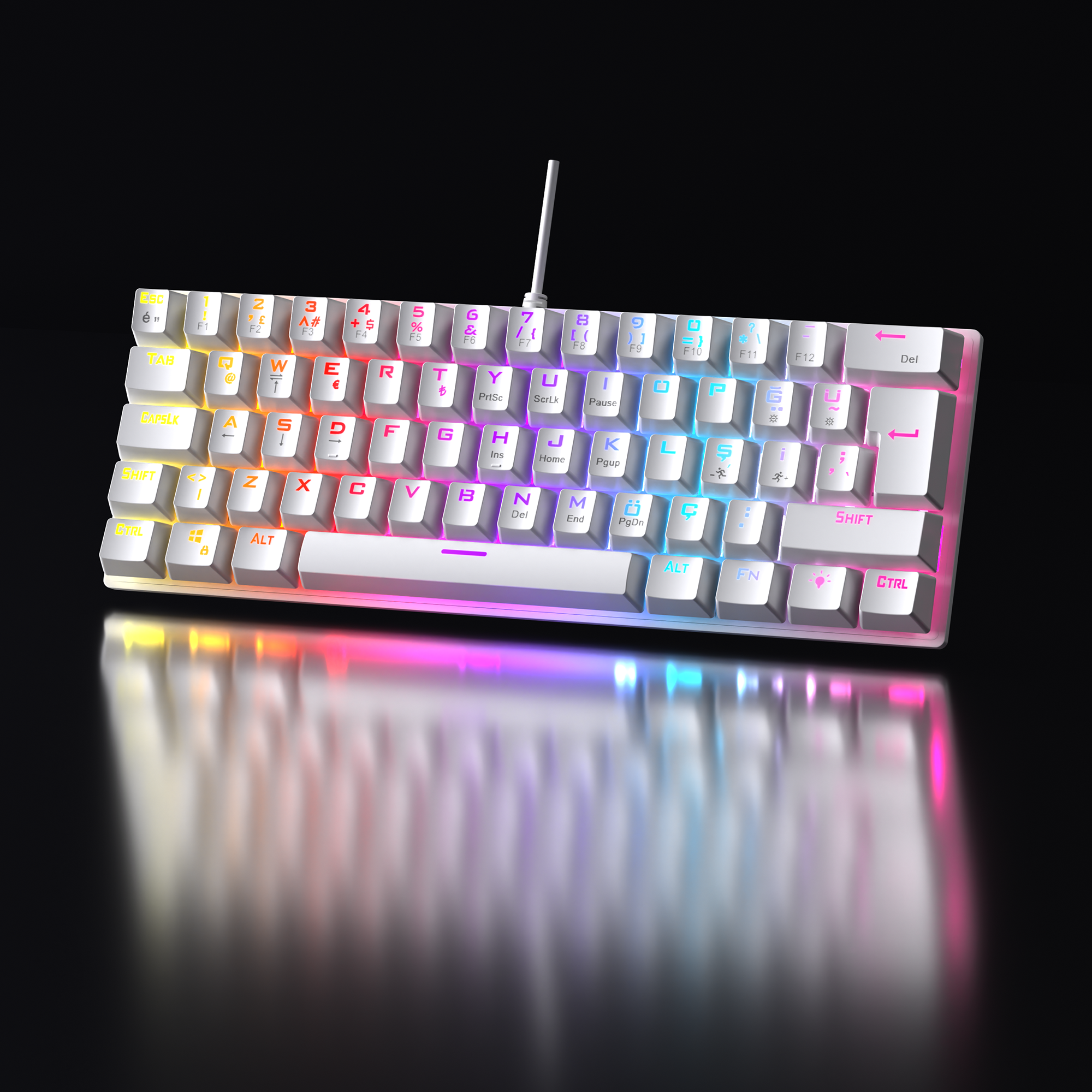 Ally K11 Rainbow Q Red Switch Mechanical Gaming Keyboard with Wrist Rest - White