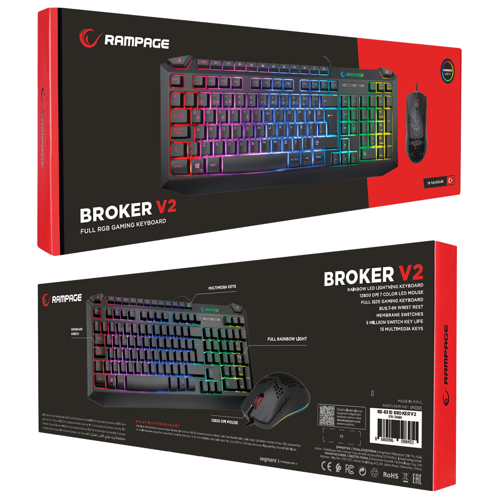 Kb-R310 Broker Rainbow Illuminated Gaming Keyboard + Mouse Set-Black