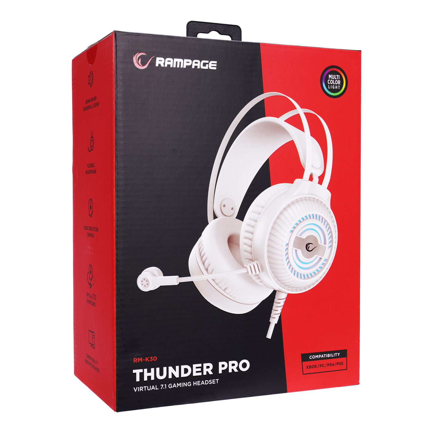 RM-K30 THUNDER PRO Beyaz 7.1 Surround Mikrofonlu Oyuncu Kulaklığı - Rampage