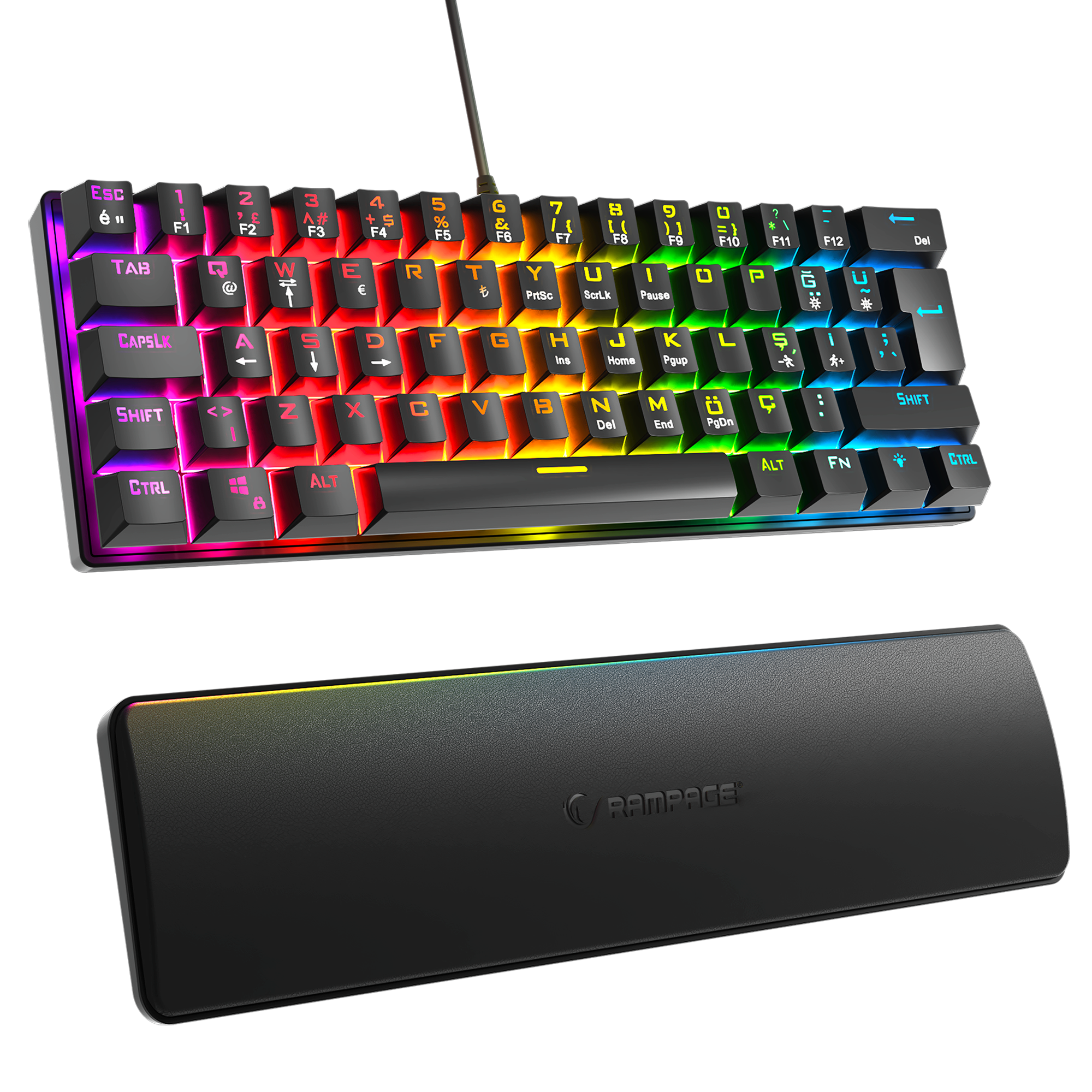 Rainbow Bilek Destekli Blue Switch Oyuncu Klavyesi-Siyah